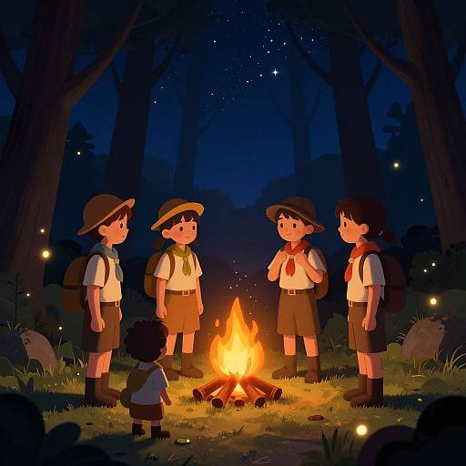 Children Scouts Around Magical Campfire