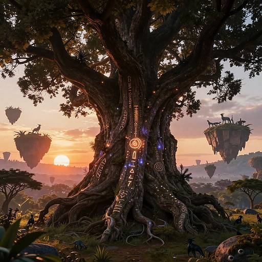 Mystical Ancient Tree with Floating Islands