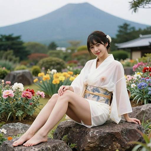 Beautiful Japanese Woman in Garden