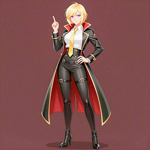 Confident Blonde Anime Woman in Stylish Coat