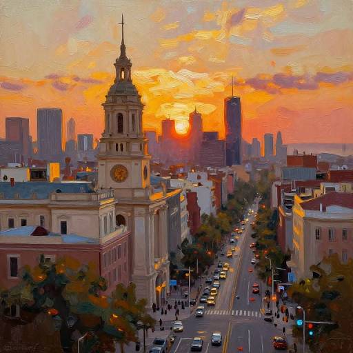 Impressionistic Cityscape at Sunset