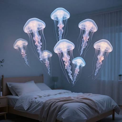 Surreal Bedroom with Glowing Jellyfish