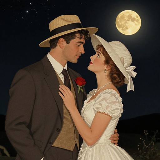 Vintage Romantic Couple Under Moonlight
