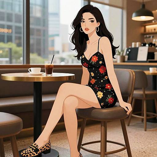 Charming Woman at Trendy Coffee Bar