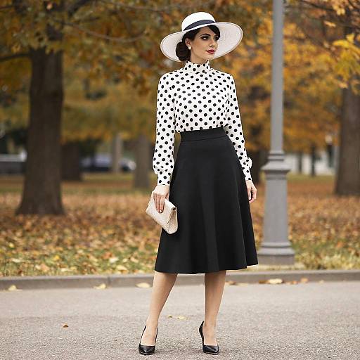 Retro Woman in Polka Dot Autumn Style