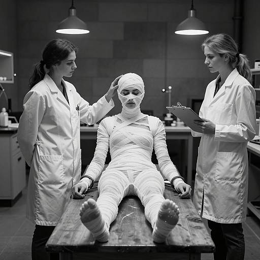 Mysterious Laboratory Scene in Black and White