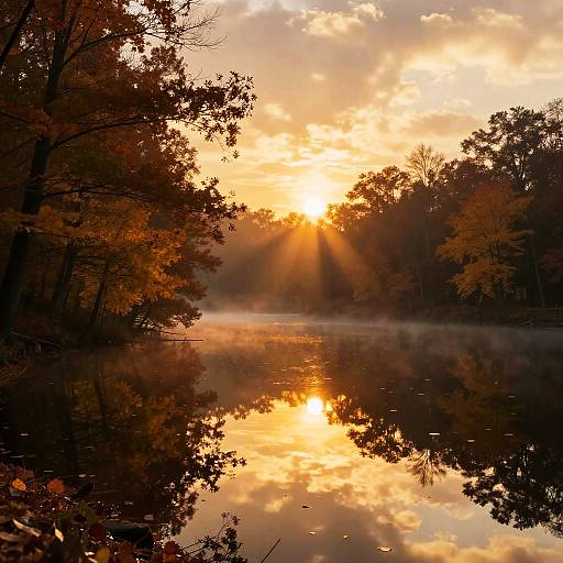 Autumn Sunset Over Tranquil Lake