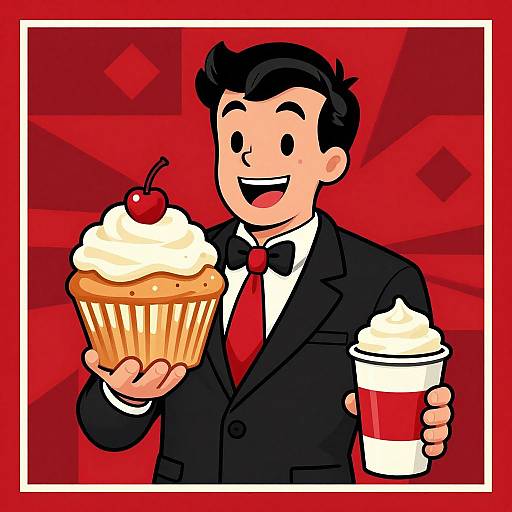 Cheerful Man with Giant Cupcake