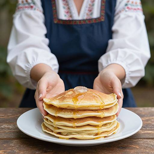 Woman Offering Crepes in Folk Dress