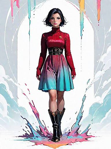 Stylish Woman in Color Gradient Dress