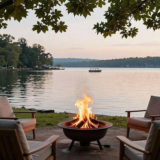 Serene Waterside Fire Pit Sanctuary