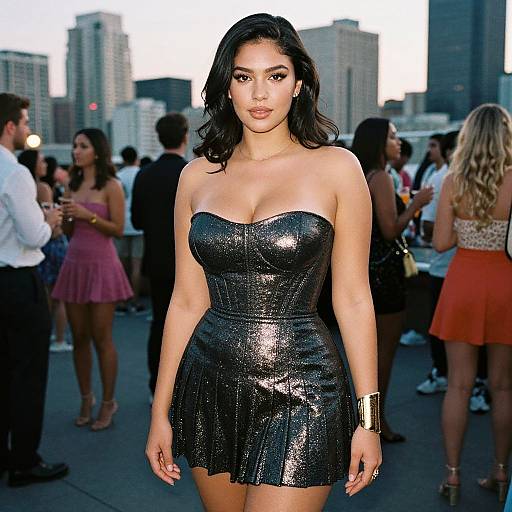 Curvy Woman in Metallic Mini Dress