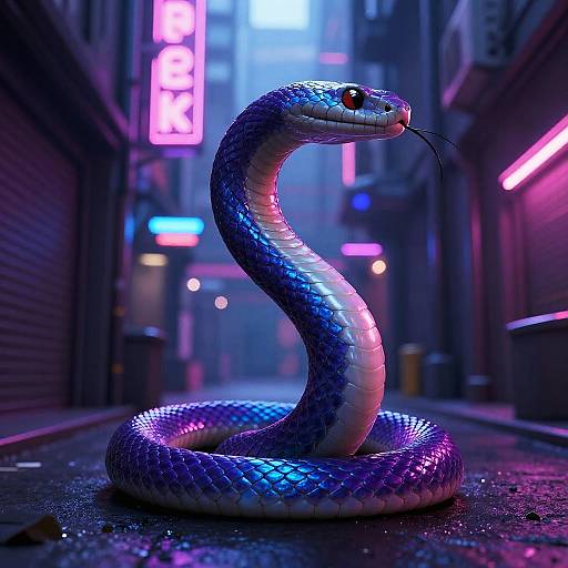 Luminescent Snake in Neon Cyber Alley