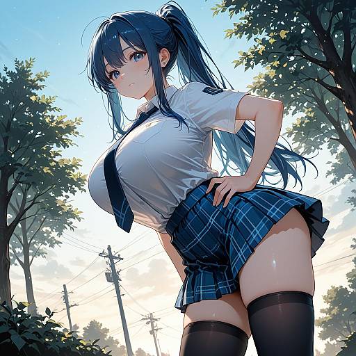 Anime Girl in School Uniform with Blue Hair