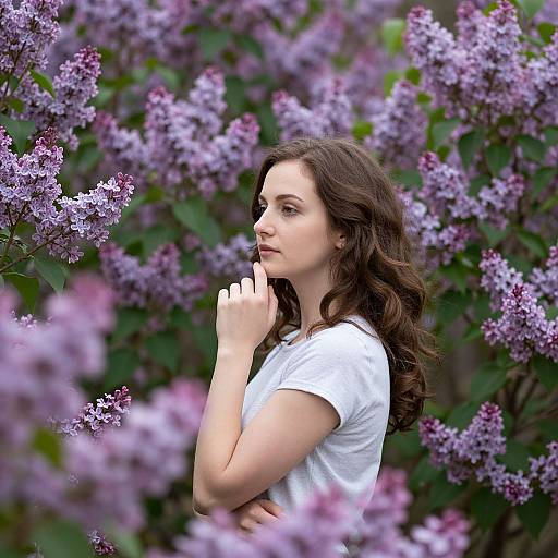 Woman Amid Vibrant Lilac Blossoms