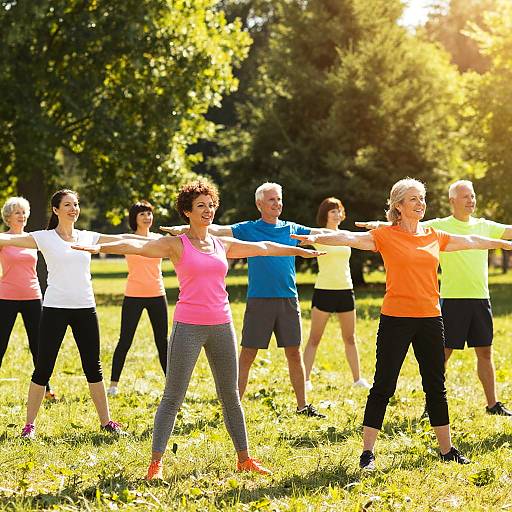 Group of Adults Exercising Outdoors in Park