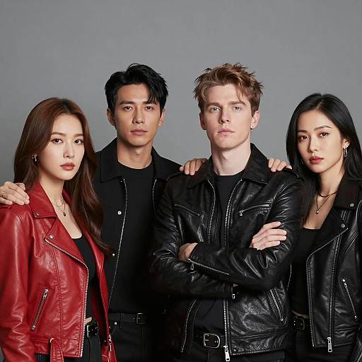 Group Portrait Against Gray Wall