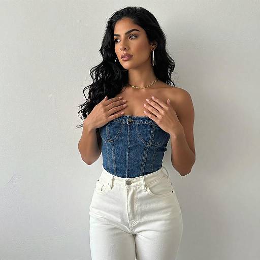 Confident Woman in Denim Corset