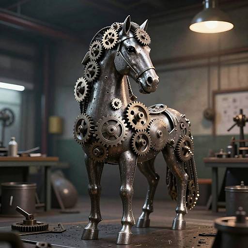 Mechanical Stallion with Cogwheel Mane