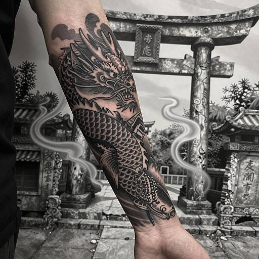 Mythical Dragon and Koi Fish Tattoo