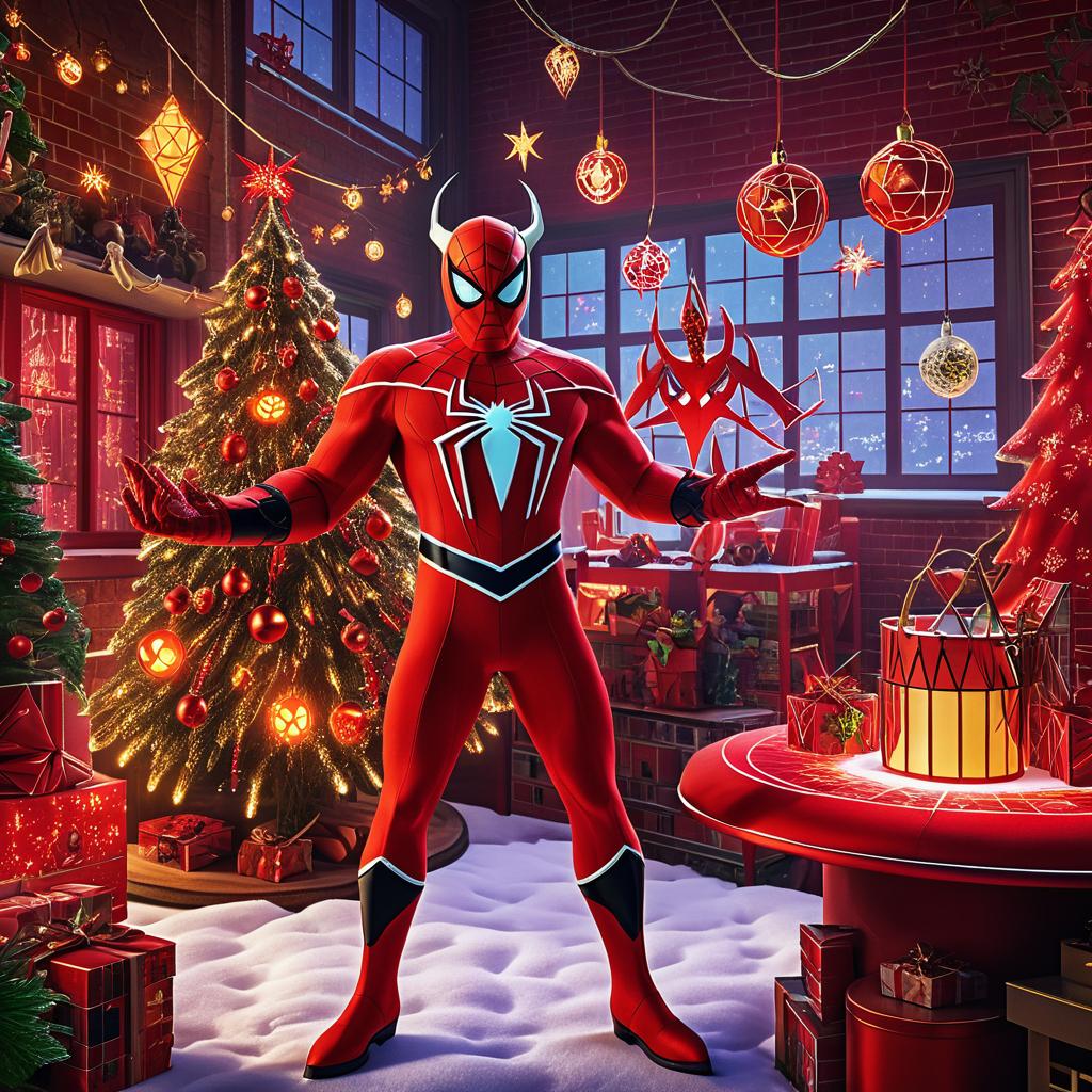 Spider-Man as Satan in Holiday Workshop