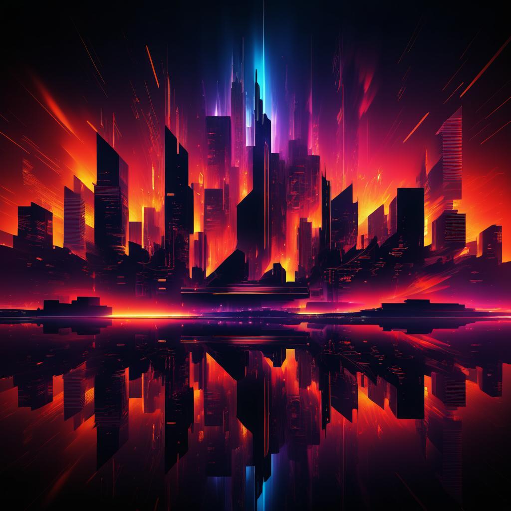 Futuristic Skyline with Fiery Background