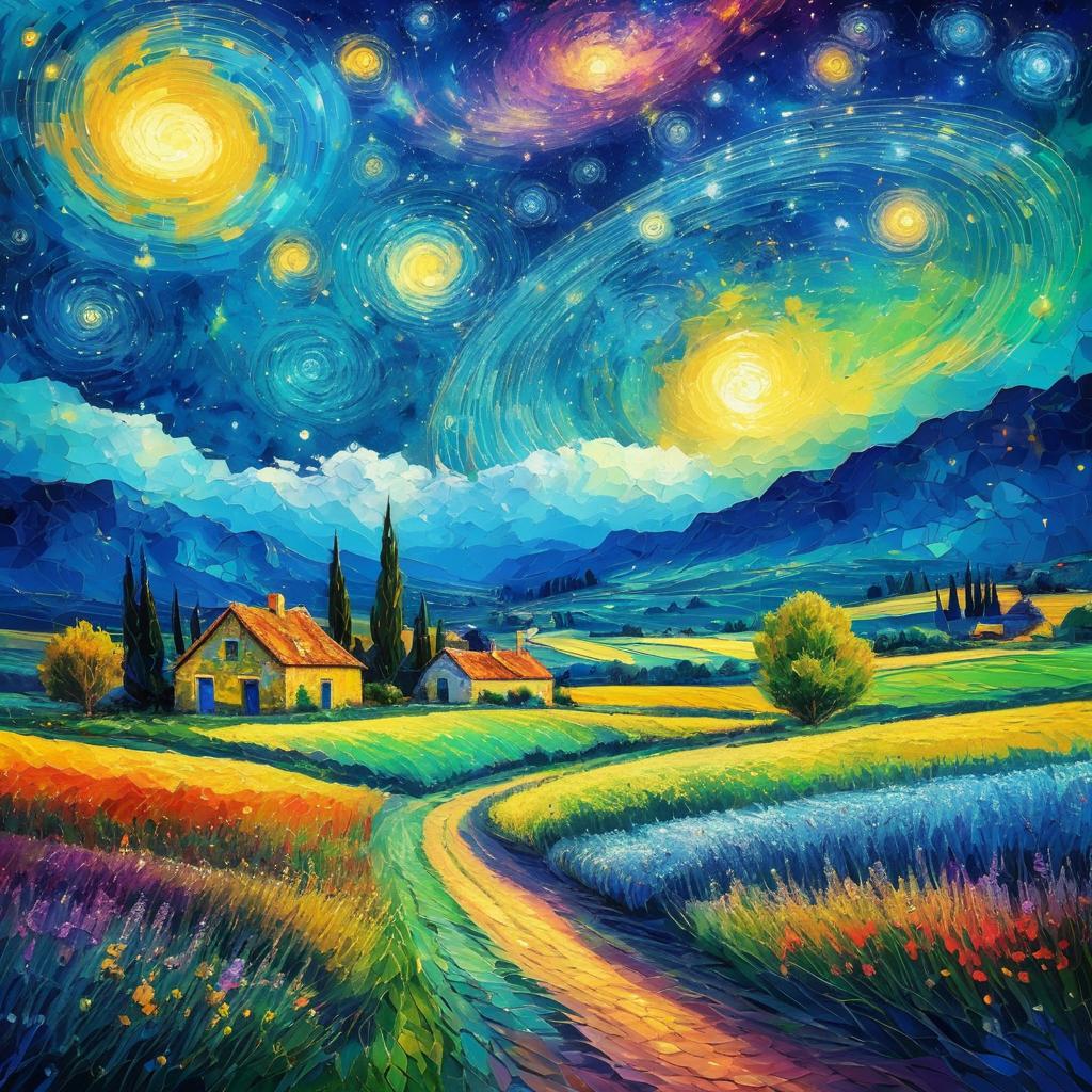 Vibrant Galactic Countryside Inspired by Van Gogh