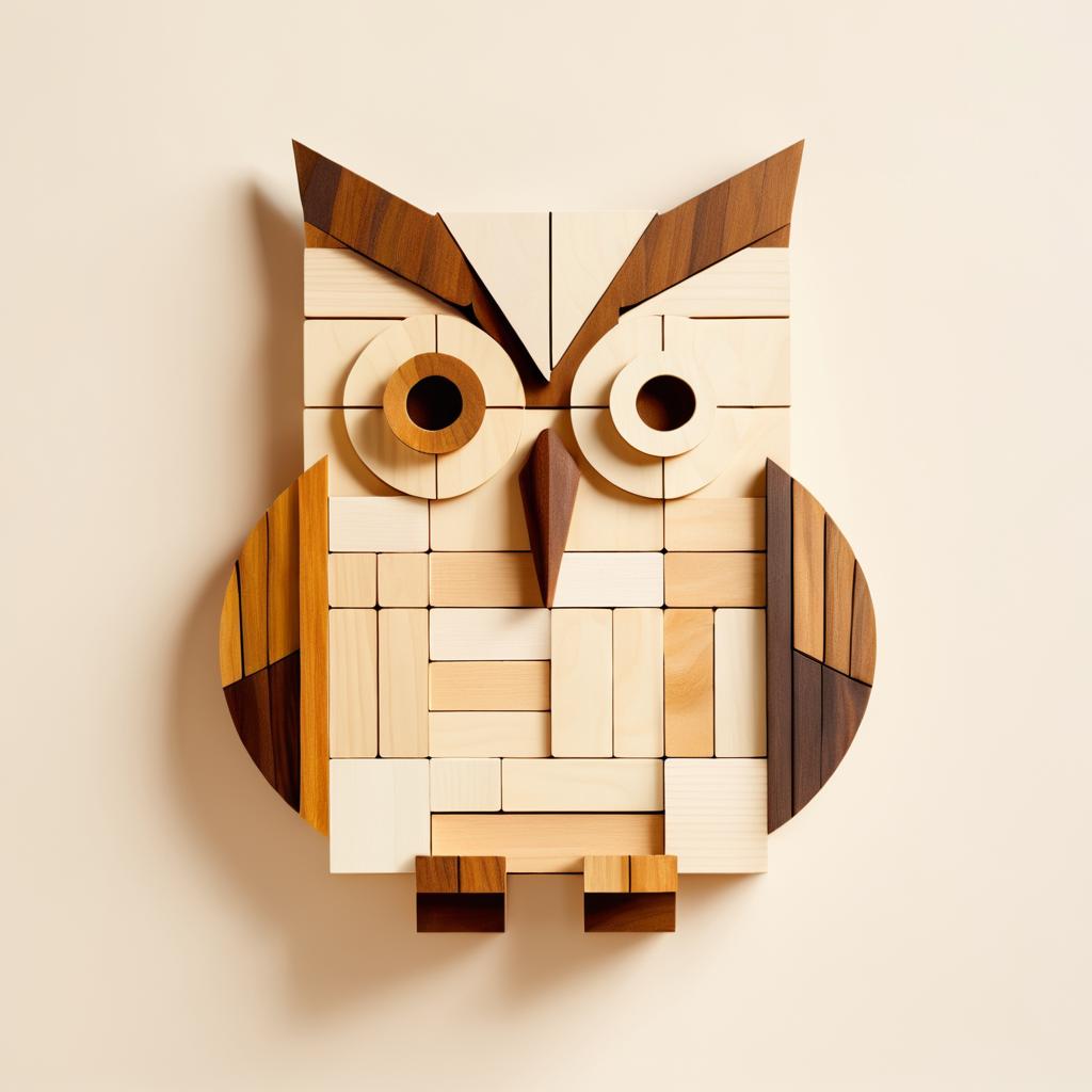 Wooden Block Owl on Cream Background