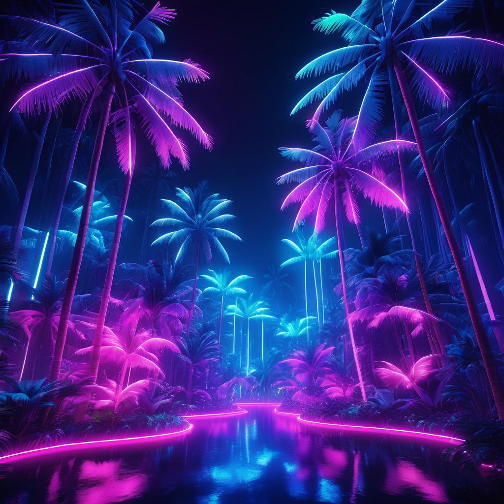 Vibrant Neon Jungle at Night