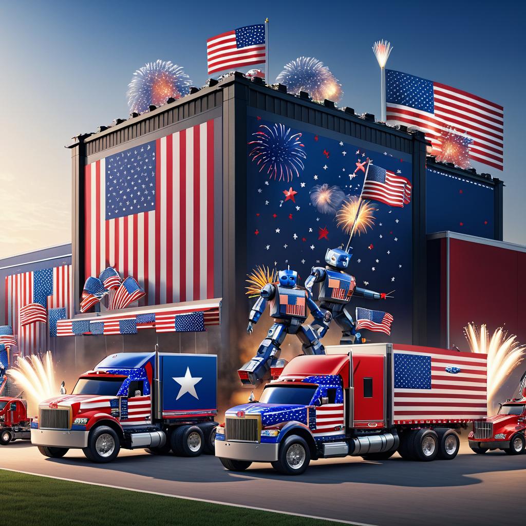 Robots Loading Fireworks for Independence Day