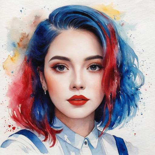 Portrait of Woman with Blue and Red Hair