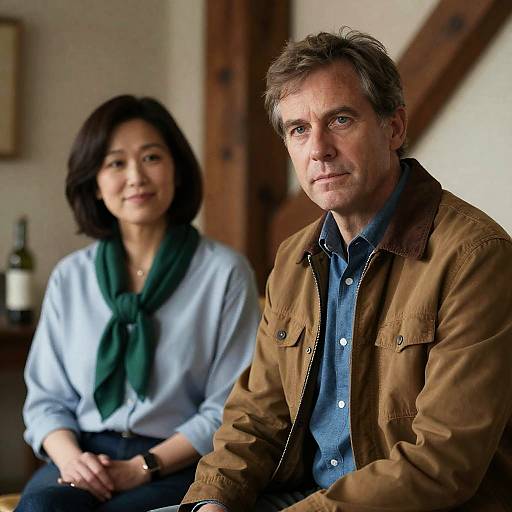 Middle-aged Man and Woman Sitting Indoors