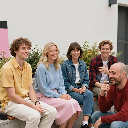 Outdoor Portrait of Five Friends Smiling