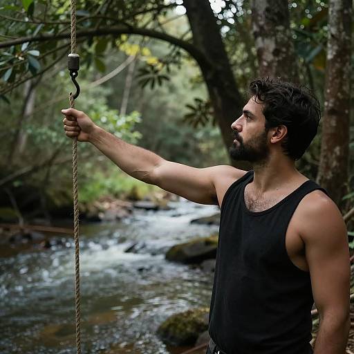Forest Scene: Man with Hook & Rope