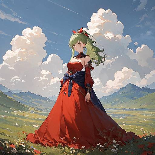 Green-Haired Girl in Red Dress