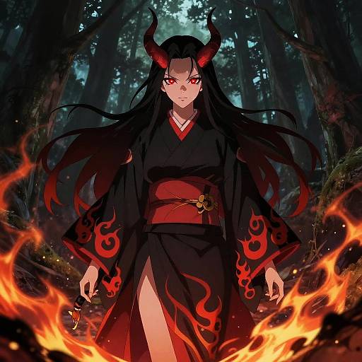 Anime Demon Female in Dark Forest