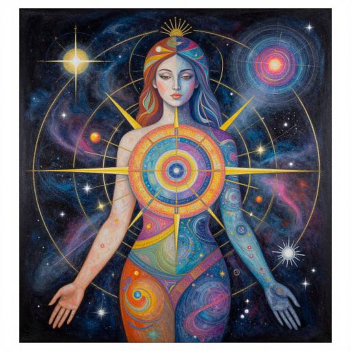 Cosmic Woman with Symbolic Design