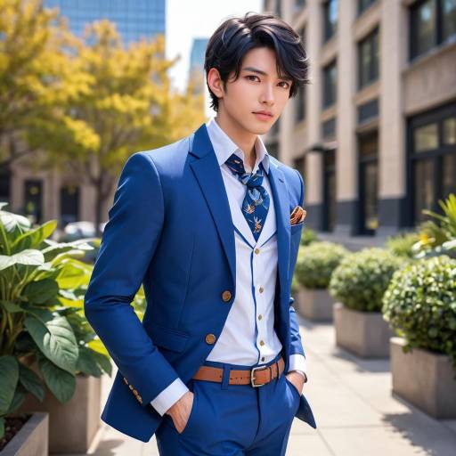 Young Man in Blue Suit Outdoors