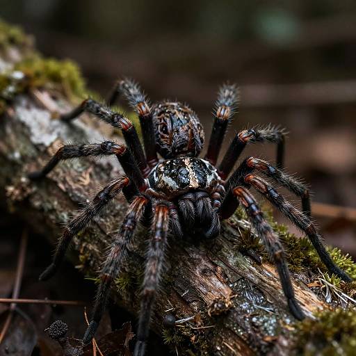 Close-up of Gnarled Forest Spider on Log