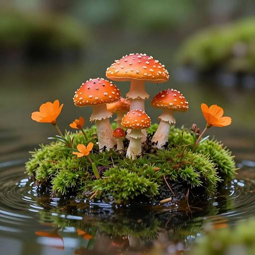 Whimsical Orange Agaric Mushroom Island