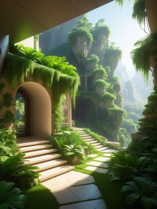 Cozy Mountain Hallway with Lush Garden