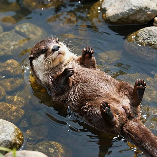 Playful Otter Floating in River