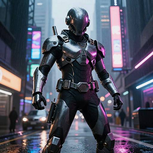 Cyberpunk Warrior in Neon City