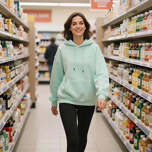 Cheerful Shopping in a Vibrant Grocery Store