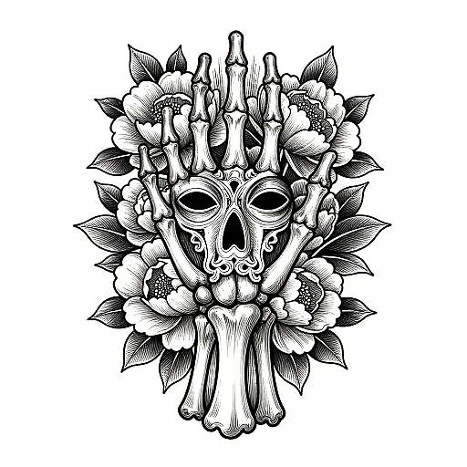 Symmetrical Baroque Skeletal Hand Tattoo