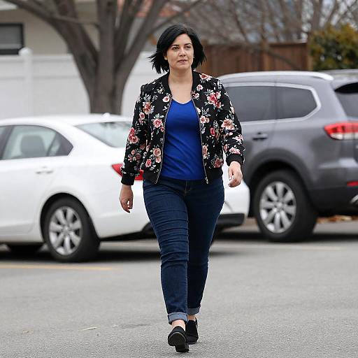 Woman Walking on Suburban Street