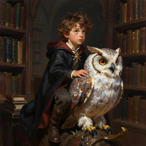 Young Wizard Riding Mystical Owl