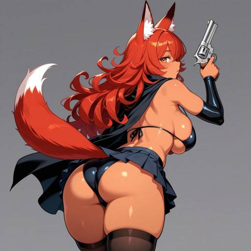 Inquisitive Fox Girl in Black Attire Inquisitive Fox Girl in Black Attire