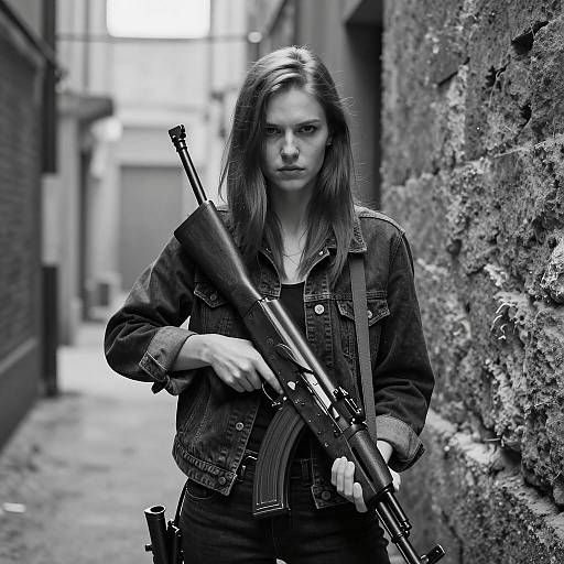 Moody Portrait of a Woman with AK-47