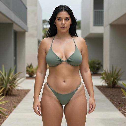 Curvy Woman in Green Bikini Urban
